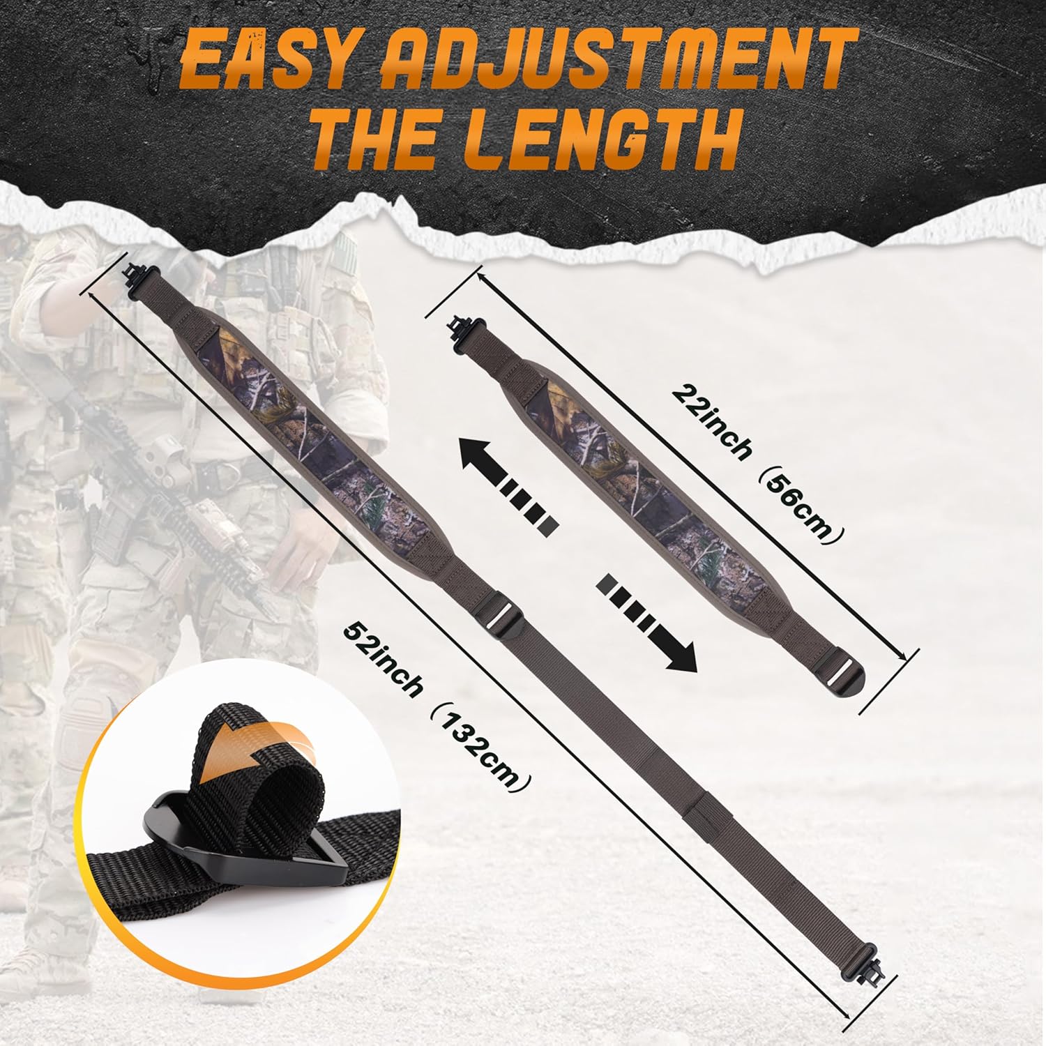 BOOSTEADY Two Point Traditional Sling with Swivels,Durable Shoulder Padding Strap, Metal Hardware Length Adjuster