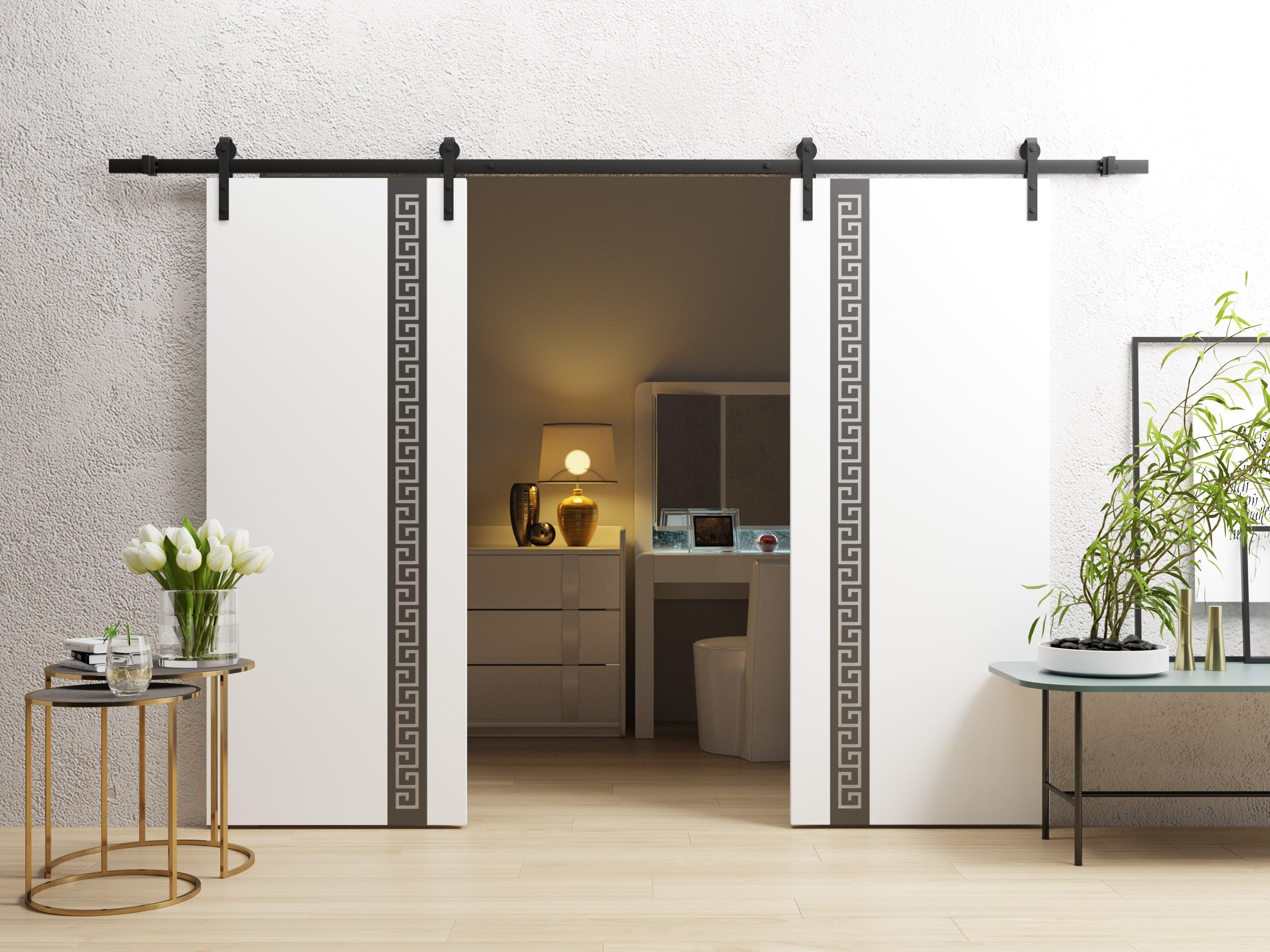 SARTODOORS Interior Door Slab 28 x 80 inches | Platinum 3330 White Slab | Frosted Glass Solid Wood Modern | Bedroom Living Room