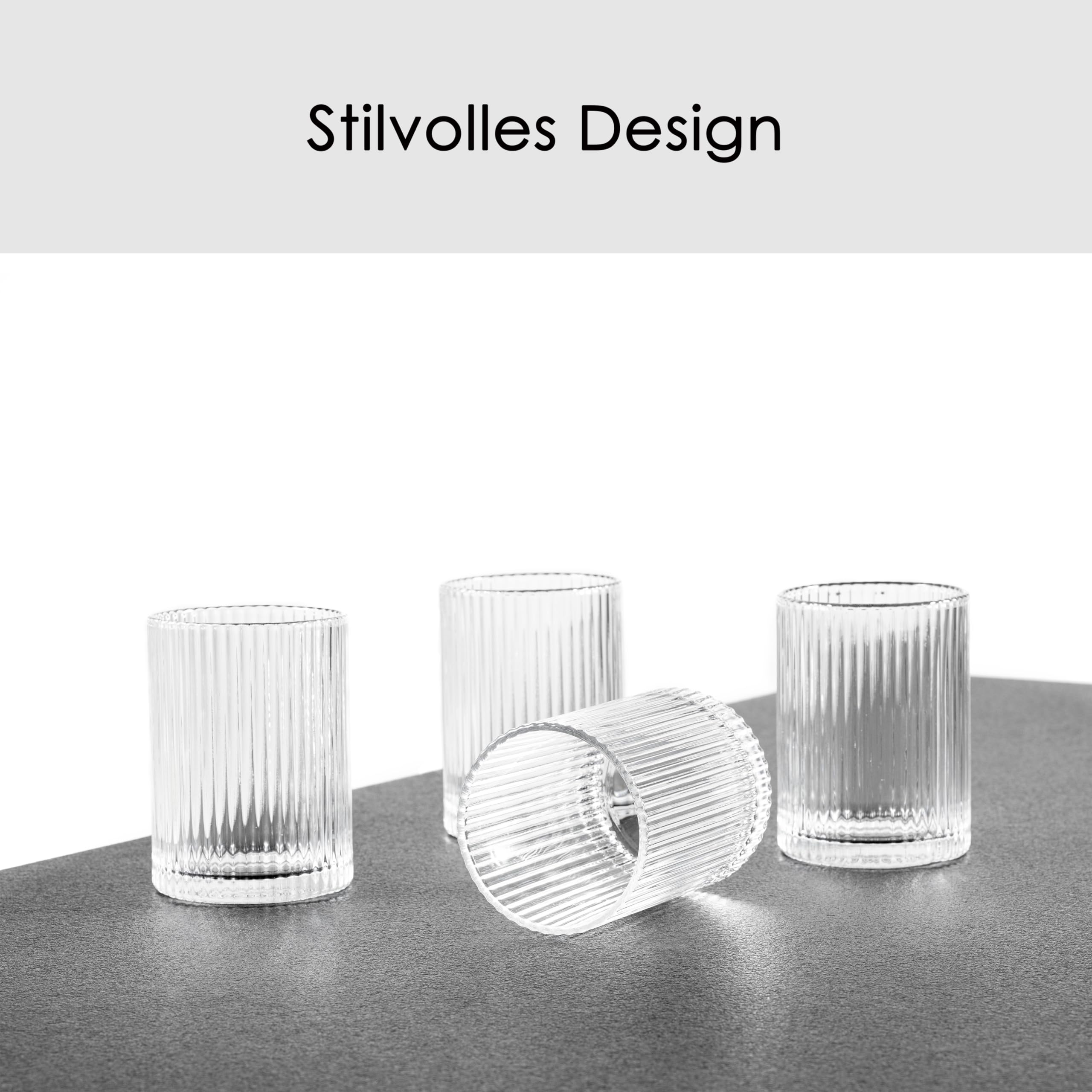 Hanseküche Juego de 4 Vasos Acanalados - Vasos Altos para Tragos Largos, Aptos para Lavavajillas - Vasos para beber, copas de cóctel, vasos, agua, zumo, café helado