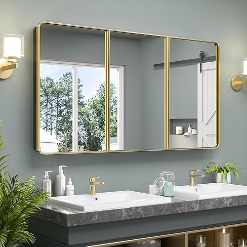 Vista 29 de Keonjinn Espejo de botiquín cromado de 16 x 24 pulgadas, botiquín empotrado para baño, elegante marco de acero inoxidable, estantes ajustables