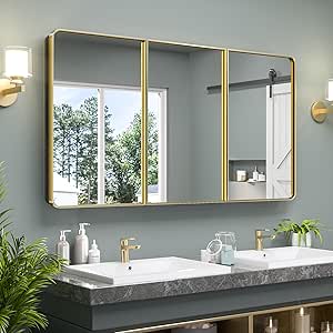 Amazon.com: Keonjinn 60 x 32 Inch Large Brushed Brass Medicine Cabinets ...