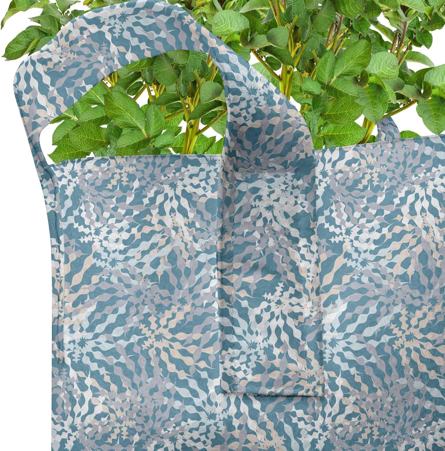 Lunarable Abstract Grow Bags 5-Pack, Herbs Botany Style Motif, Heavyduty Fabric Pots with Handles for Plants, 7 Gallon, Cadet Blue Multicolor