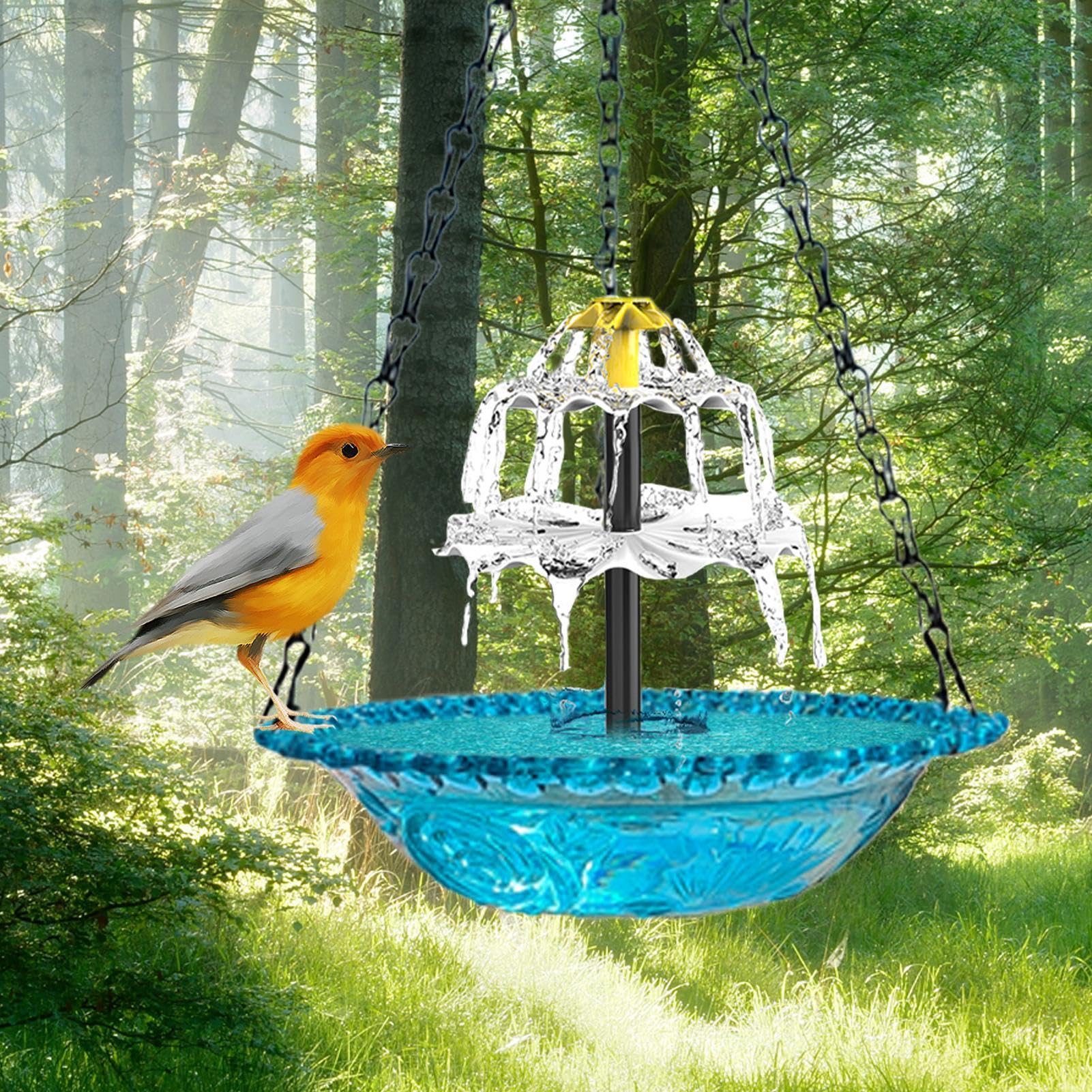 Abbeveratoio solare per uccelli, fontana solare sospesa, fontana per uccelli da giardino, pompa per fontana a energia solare per colibrì per balcone, giardino, barche