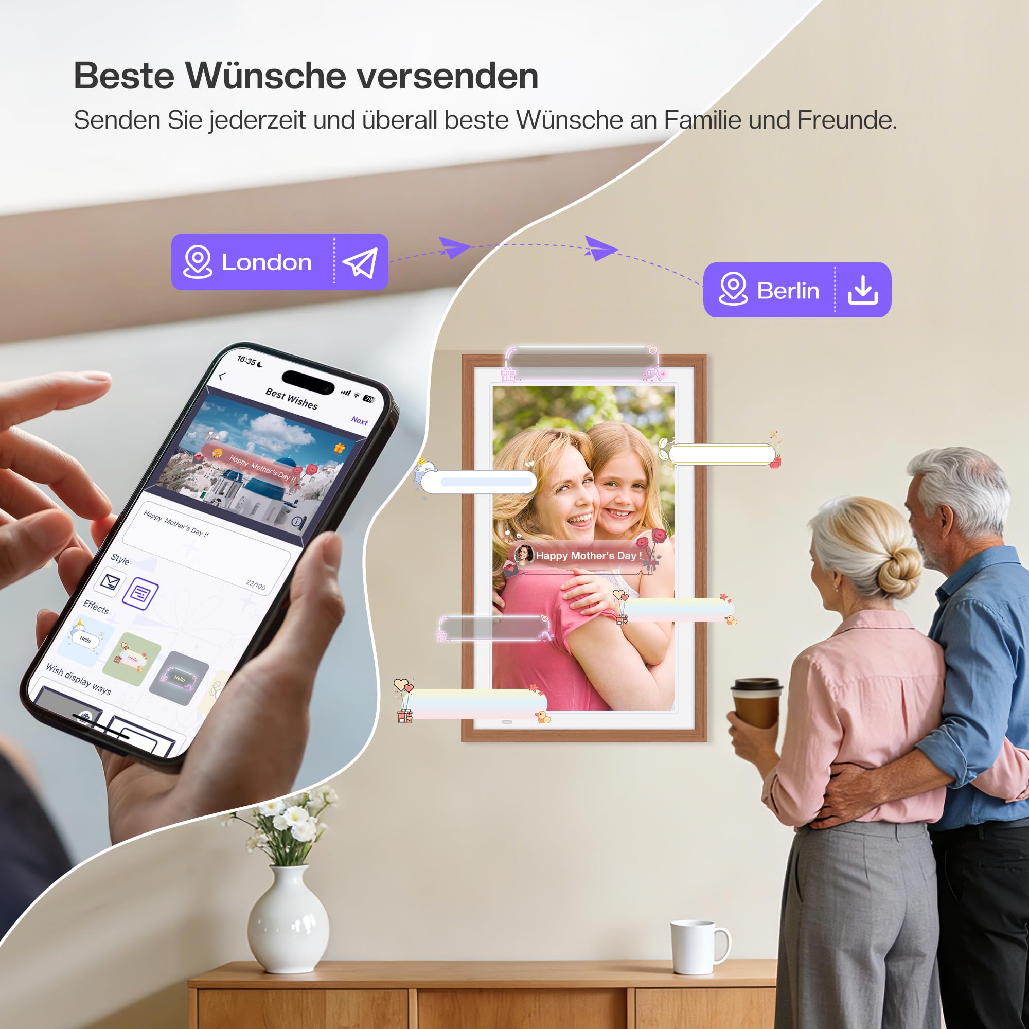 Cornice portafoto digitale da 64 GB, 21,5 pollici, con telecomando, FHD 1920 x 1080P, IPS, rotazione automatica, per condividere foto e video istantaneamente