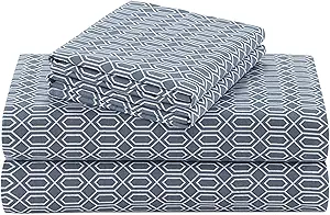 Comfort Spaces 100% Cotton Sheets Full, Breathable, Naturally Cool Cotton Sheets, Soft Cotton Bed Sheets with 14" Elastic Pocket Fits up to 16" Mattress, All Seasons Sheet Set, Diamond Blue 4 Piece