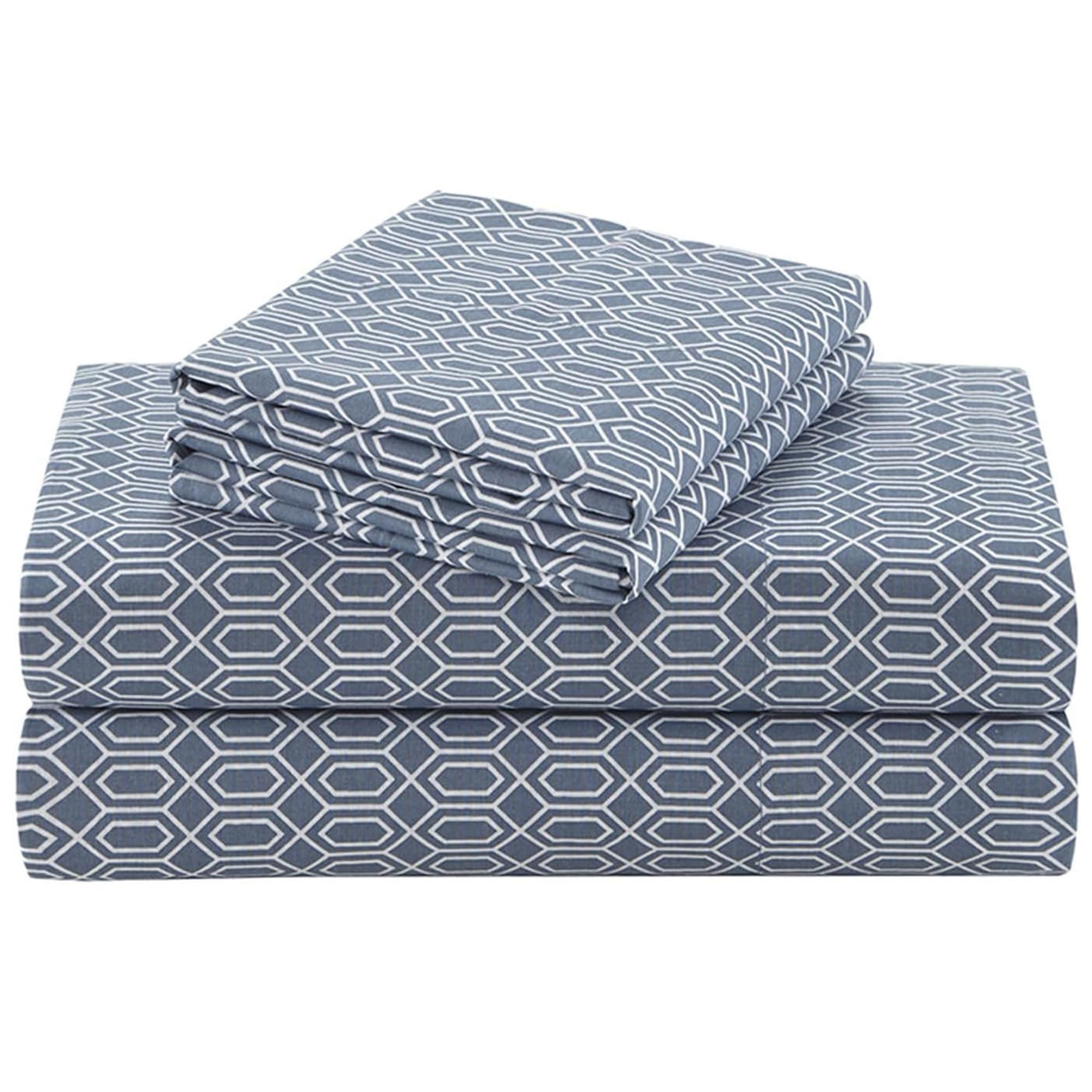 Comfort Spaces 100% Cotton Sheets Twin XL, Breathable, Naturally Cool Cotton Sheets, Soft Cotton Bed Sheets with 14" Elastic Pocket Fits up to 16" Mattress, All Seasons Sheet Set, Diamond Blue 3 Piece