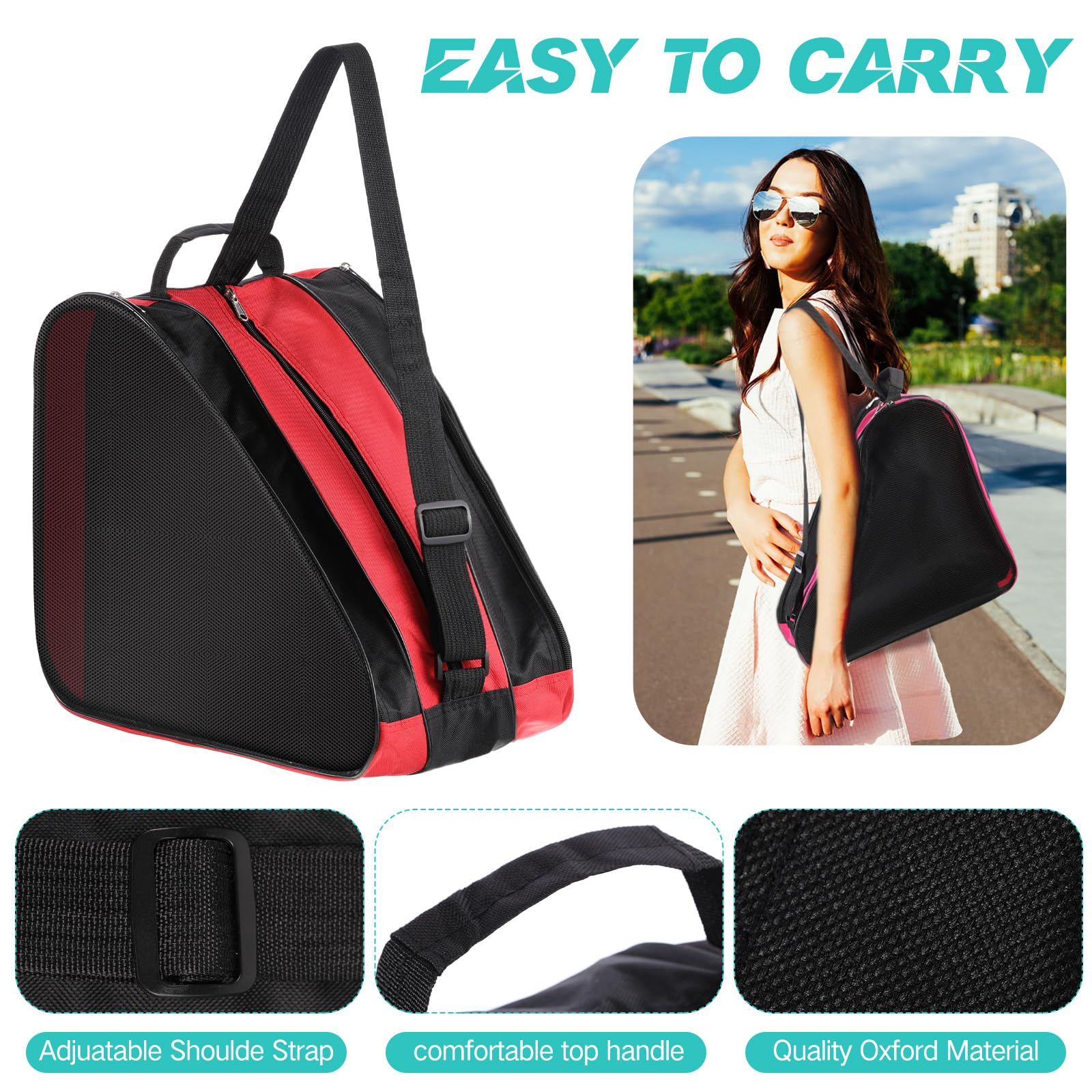 CHENGU Lot de 4 sacs de grande capacité respirants pour patins à glace avec bandoulière réglable - Accessoires de patinage artistique pour garçons et filles - Pour garçons et filles
