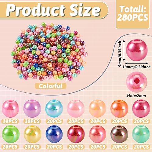 Miniatura 2 de Craftdady 280 cuentas redondas acrílicas de 0.394 pulgadas (0.394 in), cuentas focales de color AB de bola redonda, coloridas cuentas espaciadoras