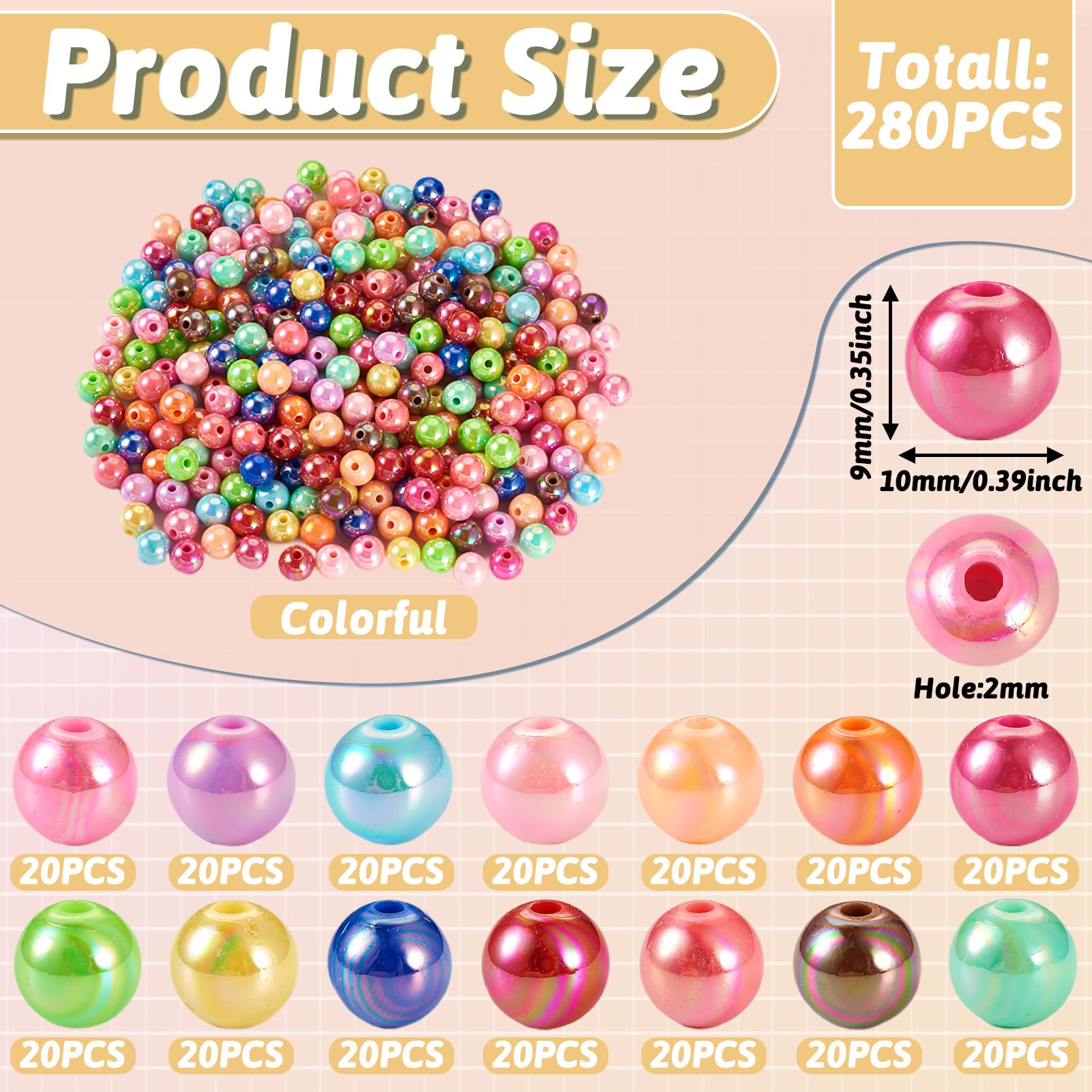 Spritewelry 280Pcs Crystal AB Clear Round Acrylic Beads Colorful Opaque Chunky Bubblegum Ball Loose Beads Spacer for Bracelet Necklace Jewelry Making 10x9mm - Image 2