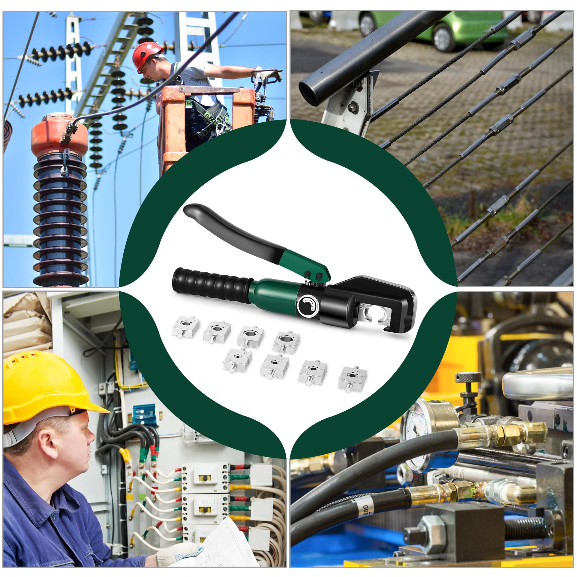 Hydrauliczne Zaciskarki do Kabli 6-70 mm², Zestaw Narzędzi do Zaciskania Przewodów Elektrycznych z 8 Matrycami (4-70 mm²)