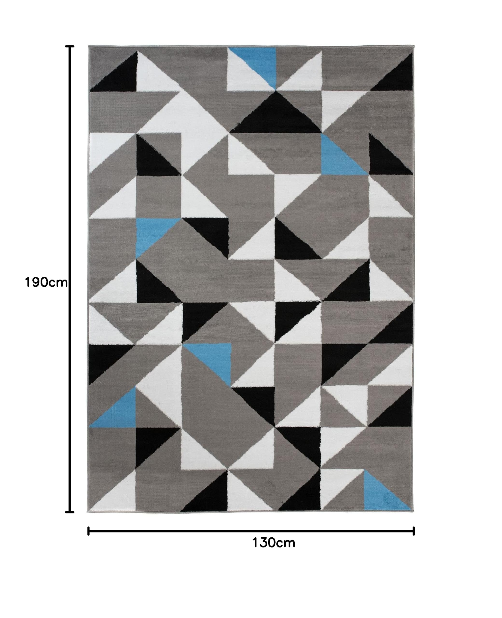 Tapiso Maya dywan z krótkim włosiem, do salonu, sypialni, szary, biały, niebieski, czarny, nowoczesny, geometryczny trójkąt, jadalnia, biuro ÖKOTEX 130 x 190 cm