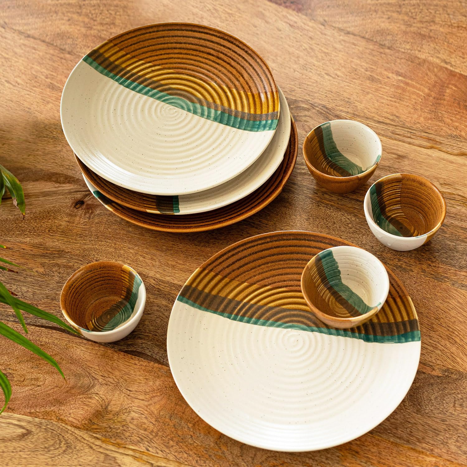 Sponsored Ad - ExclusiveLane Zen Garden' Ceramic Dinner Set Ceramic Plates Dinner Plates With Bowls Katoris (8 Pieces, Serving 4, Dishwasher & Microwave Safe) | Hand Glazed Dinnerware Ceramic Serveware, Solid