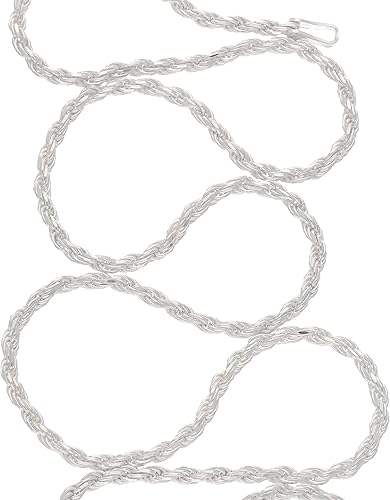 Miniatura 3 de Collar de cadena de plata de ley con corte de diamante de 0.079 pulgadas (longitud 14, 16, 18, 20, 22, 24, 26, 28, 30, 32, 34, 36 pulgadas)