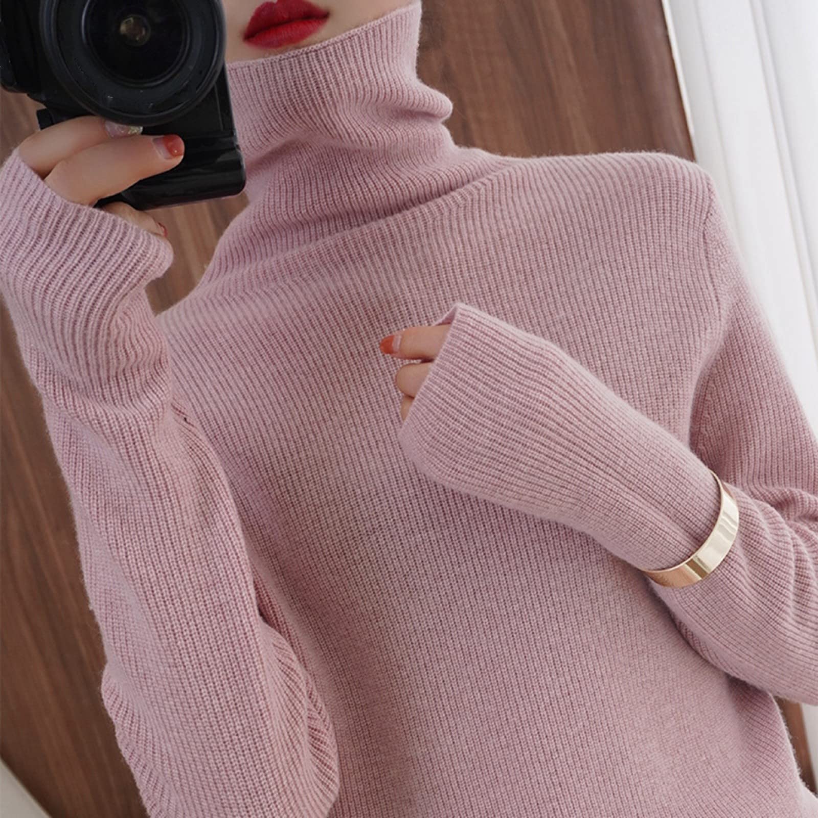 Suéter para Mujer,Señoras De Invierno Suéter De Cachemira De Cuello Alto Moda Color Sólido Jersey De Punto Manga Larga Calidez Elegante Suéter De Calle Suave Casual Delgado Estiramiento