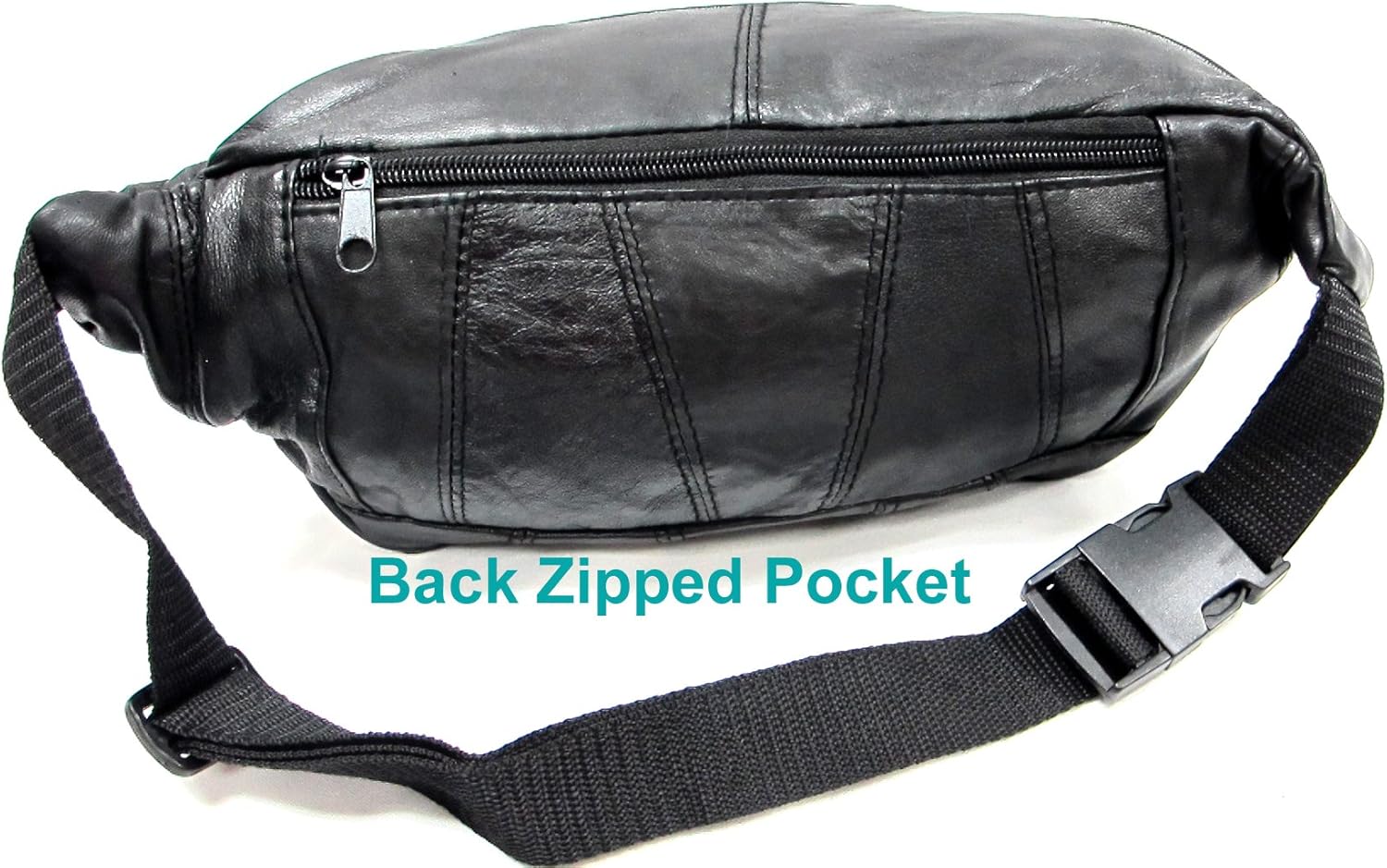 5 Zipper Pockets Deluxe Genuine Leather Waist Bag Fanny Pack w/Water Bottle Holder -BLACK