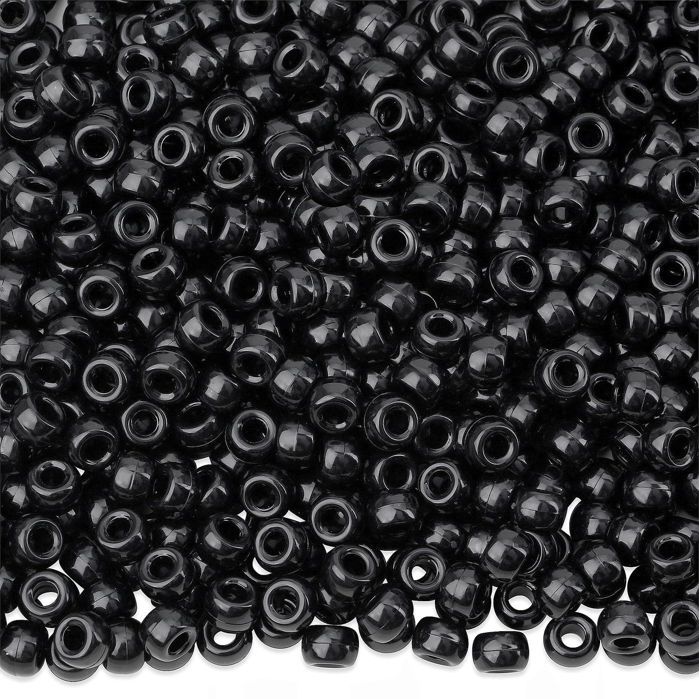NUKAYAI 1000Pcs Black Pony Beads 6x9mm Perler Bulk Beads for Bracelets Necklace, Hair Bead for Braids, Kandi BeadsKit, Plastic Bead for Crafts