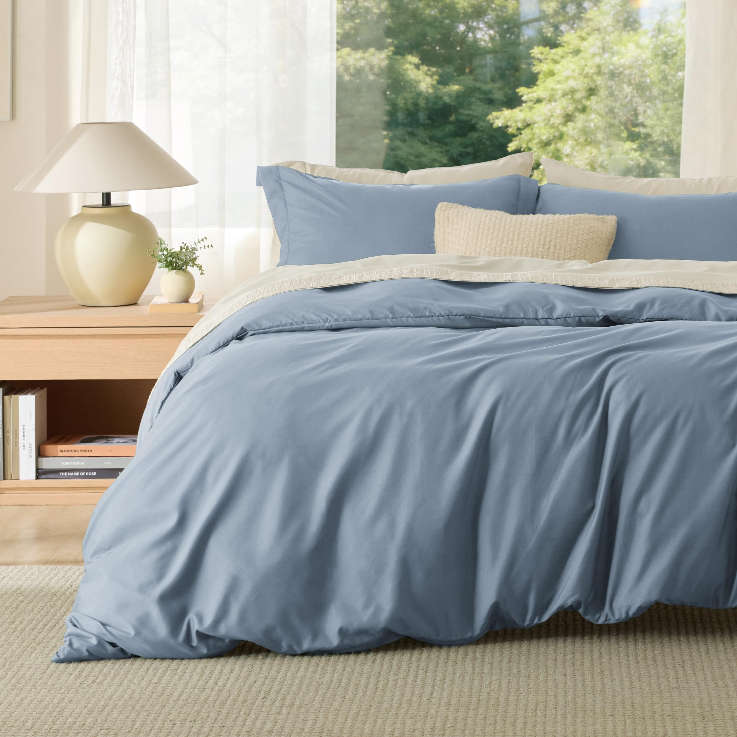 Bedsure Duvet Cover King Size, 3Pcs Double Brushed Bedding Set, Dusty Blue