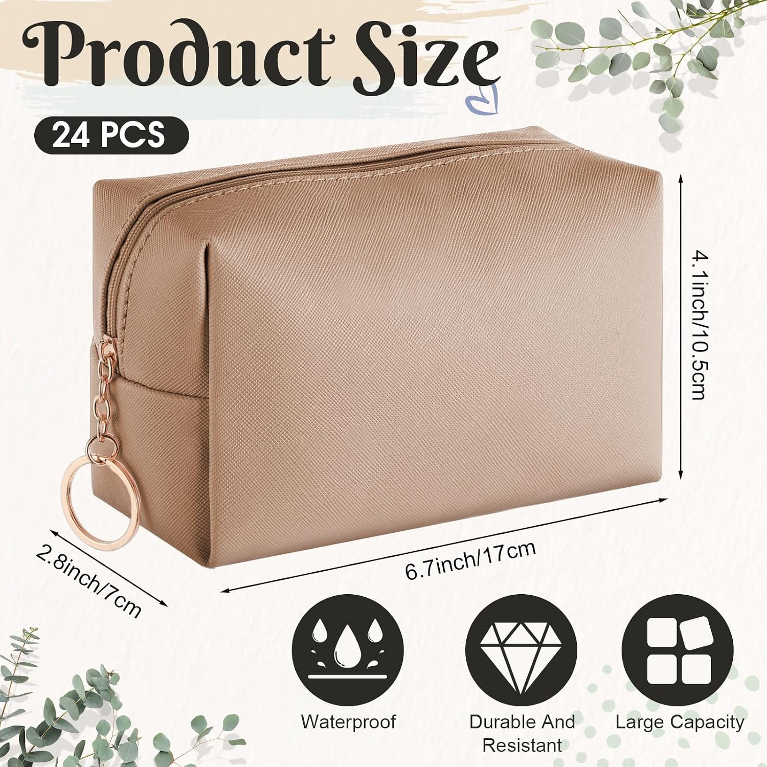 Chunful 24 Pcs Preppy Makeup Bag PU Leather Cosmetic Bag Bulk Makeup Plain Pouch Waterproof Toiletry Purse for Women Traveling Preppy Pencil Case Valentine's Day Gifts (Blush Nude)