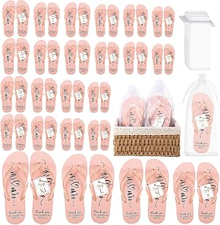 24 Pairs Wedding Flip Flops Bulk Slippers Flip Flops Women Wedding Sandals with Size Cards Drawstring Bags