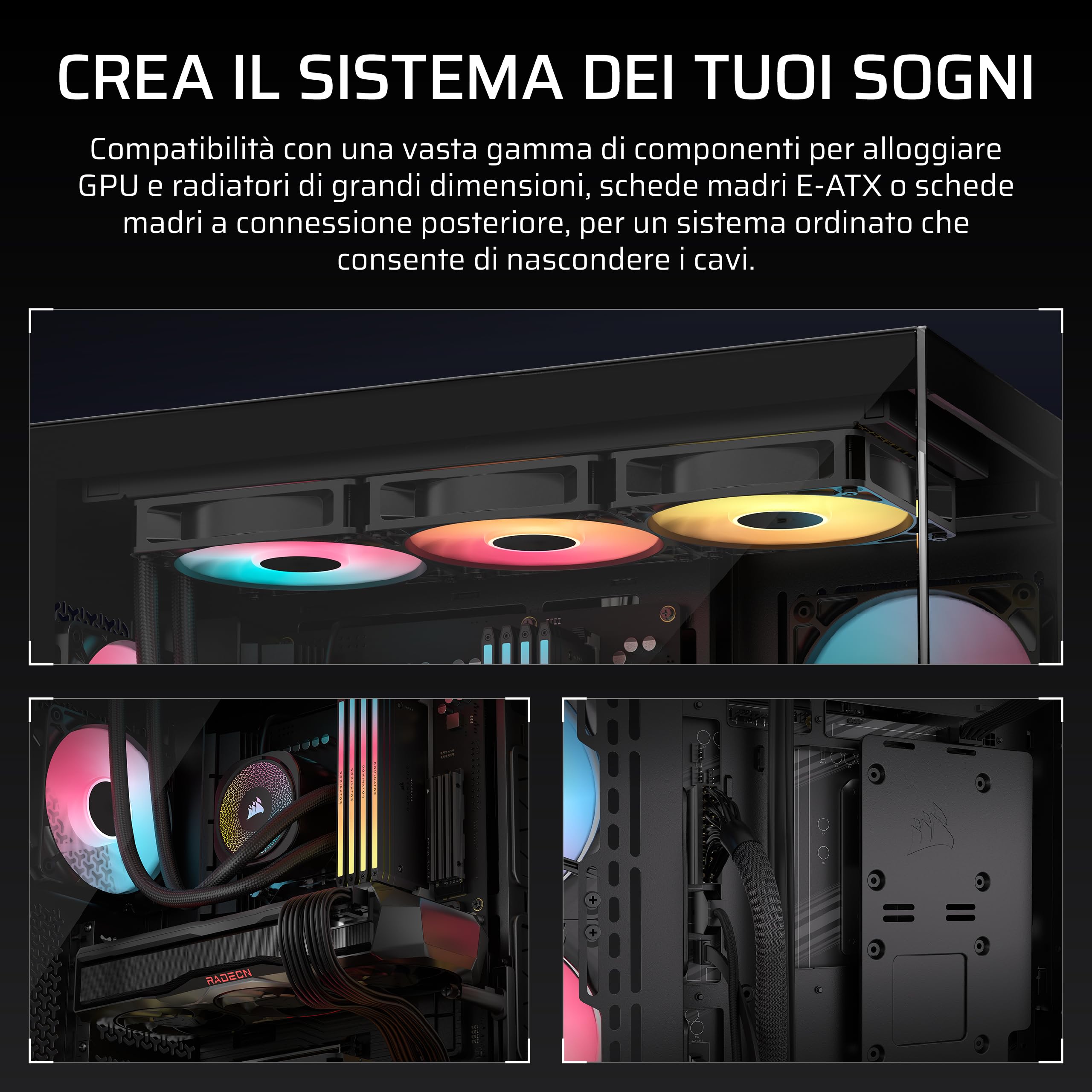 CORSAIR 3500X RS-R ARGB Case PC Mid-Tower Panoramico – 3 Ventole RS120-R ARGB Preinstallate, Compatibile con Fino a 10 Ventole da 120 mm, Scheda Madre con Connessione Inversa Compatibile – Nero