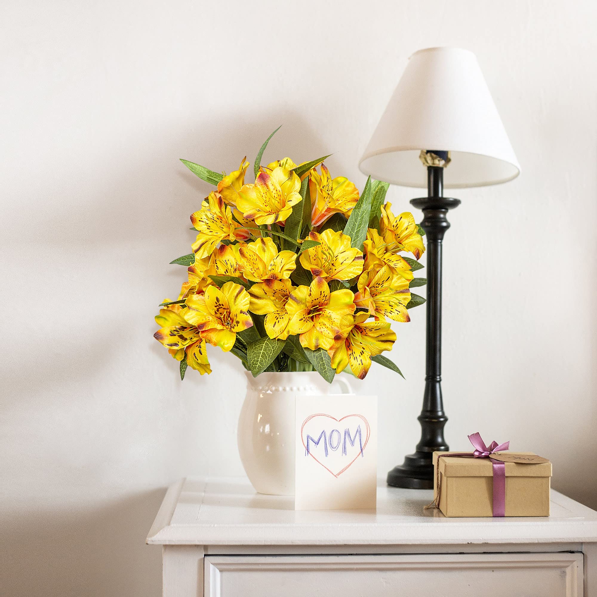 Grand Verde Amaryllis Künstliche Blumen, 45.7 cm hoch, Seidenblätter, Blumenstrauß, künstliche grüne Blätter, für Hochzeit, Party, Dekoration, Innenbereich, Basteln, Heimdekoration, 4 Stück (gelb)