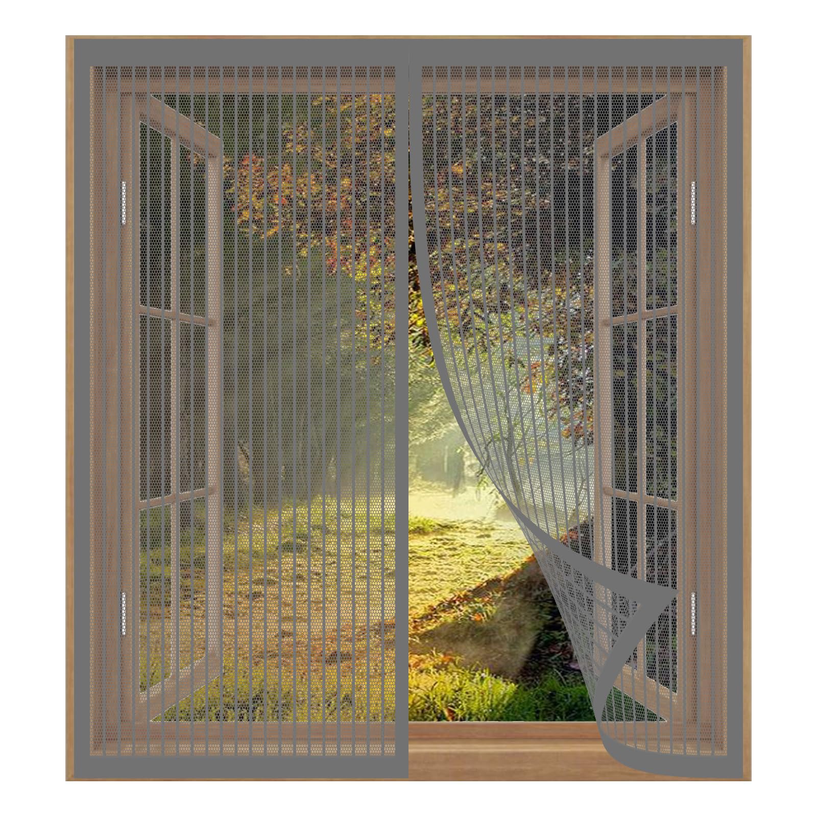 Yuanwan Grey Magnetic Fly Screen Window Adjustable 109 X 93 Cm Easy Installation No Drilling Or Screwing Magnetic Fly Screen For Windows Nets To Keep Bugs Out,