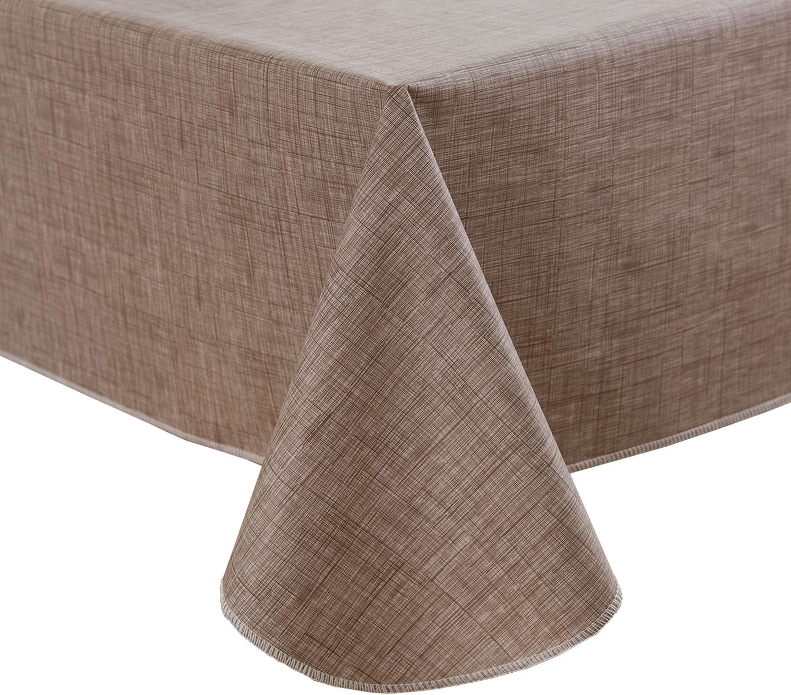 LIBERECOO Vinyl Tablecloth with Flannel Backing, Flaxen, Waterproof, Stain-Resistant, Easy-Clean Table Cover for Dining, Kitchen, and Outdoor Use, 60" x 84" Rectangle