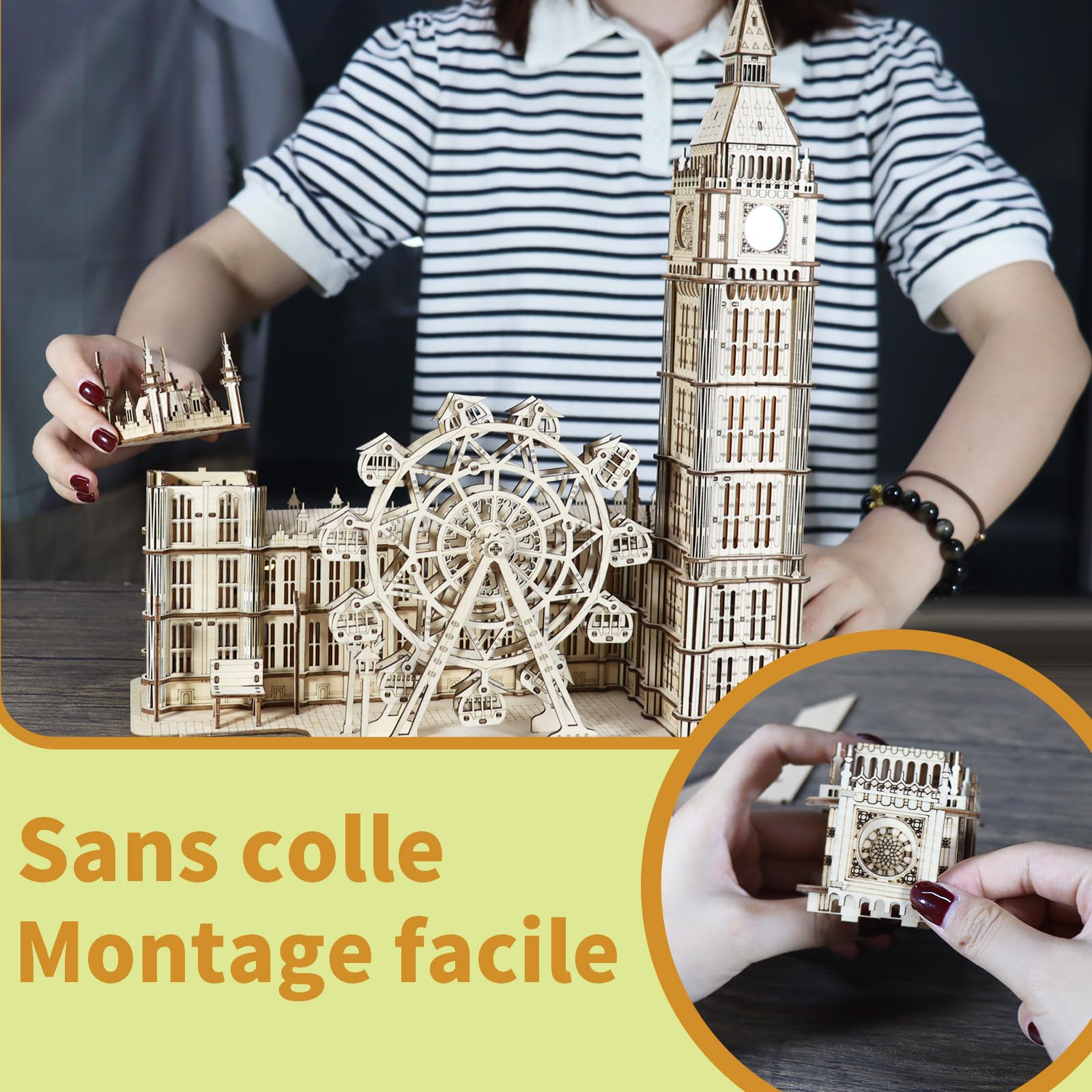 Music Park Puzzle 3D Vintage Big Ben L 'Horloge Maquette Mécanique en Bois pour des Adulte Cadeau De Noël Et d'anniversaire Cadeaux