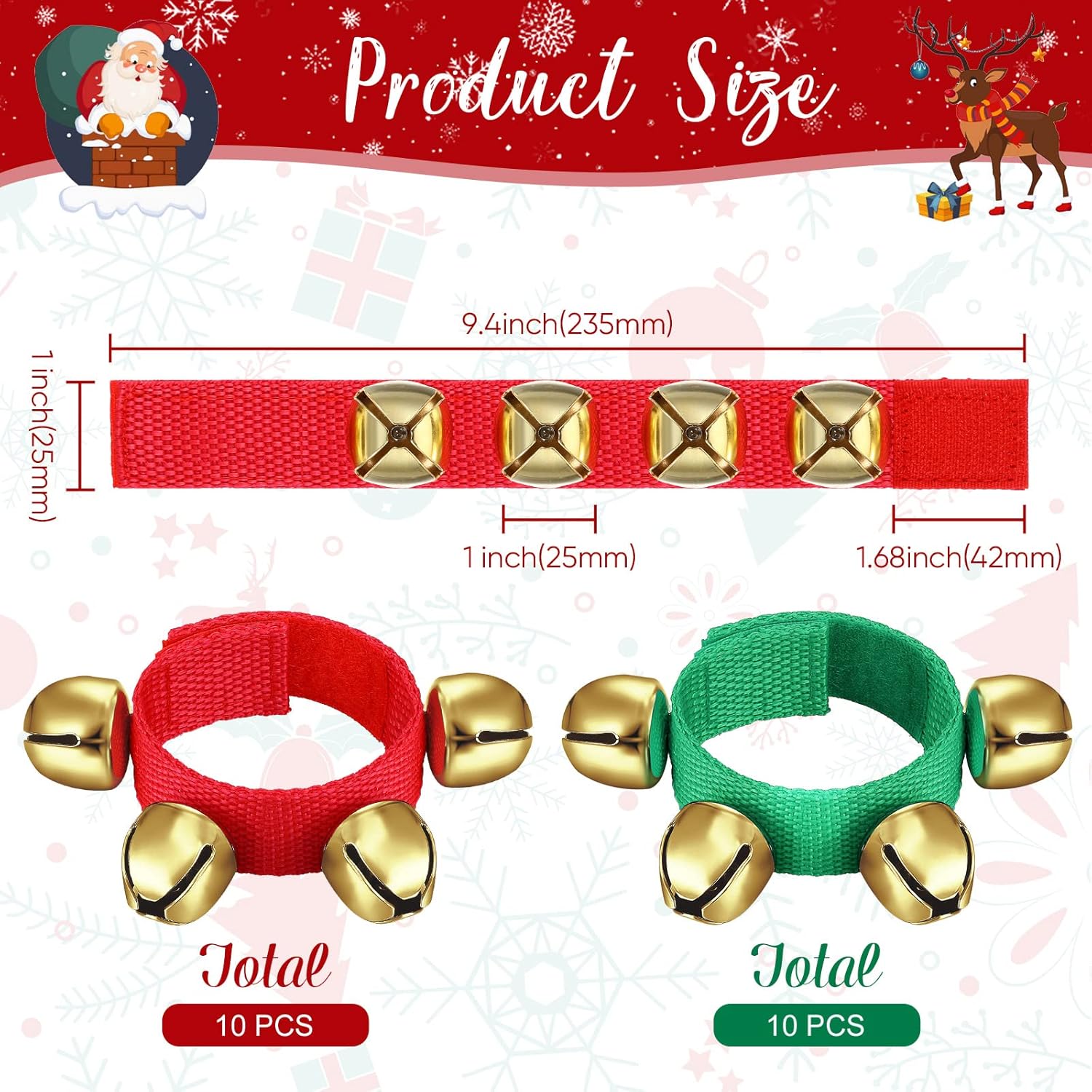 20 Pcs Gold Christmas Wrist Band Bells Bracelets Wrist Band Shaking Bells Musical Instruments Adjustable Bells Rhythm Wristband Bells for School Family Adults Christmas Percussion Party Favors : Musical Instruments
