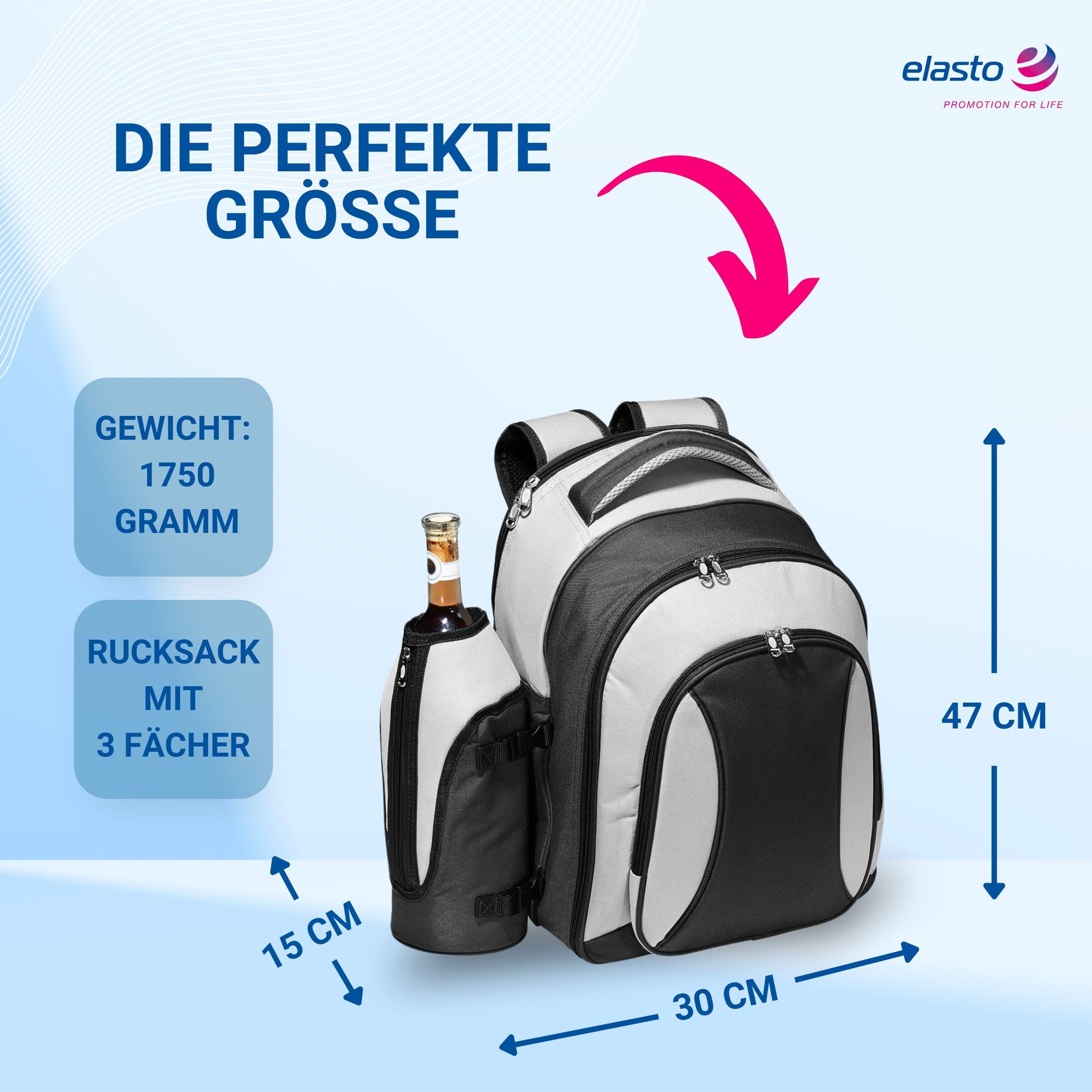 Picknickrucksack 4 Personen - Picknickset 21 TLG. - Wasserabweisender Deluxe Kühlrucksack mit großem Kühlfach - Camping-Besteck und wiederverwendbares Geschirr