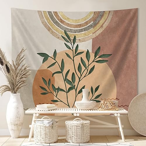 Miniatura 5 de SUOTEMEIFEI Tapiz de arte bohemio con plantas, tapiz retro con plantas, puesta de sol, paisaje, estético, abstracto, para pared, dormitorio, sala de