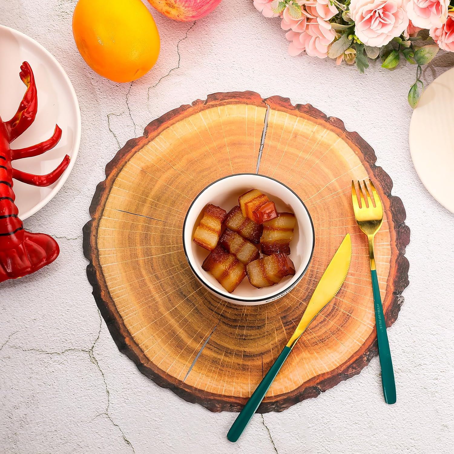 TaoBary 50 Pcs Disposable Wood Slice Grain Paper Placemats Bulk