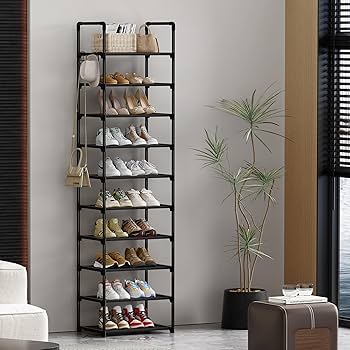 Lxvckly Shoe Rack, 10-Tier Etal Narrow Shoe Storage Organizer, Tall