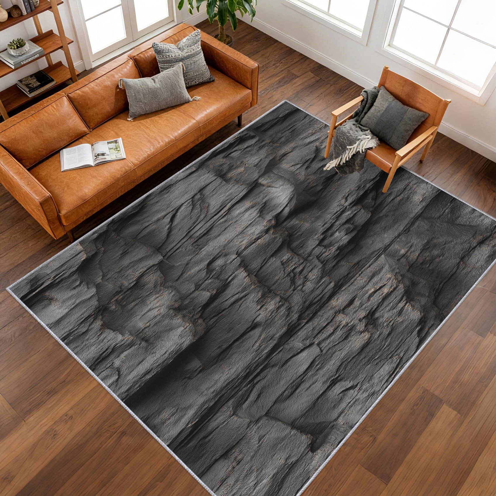 Tapis salon 3D effet pierre rustique Générique poil court 180x240cm
