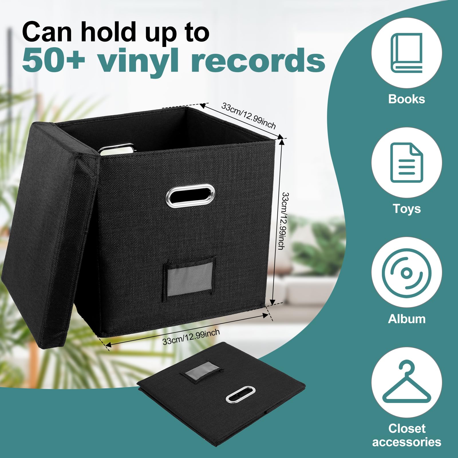 Caja de almacenamiento para discos de vinilo 33 x 33 x 33 cm organizador para álbumes LP