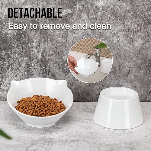 Miniatura 6 de Cuencos elevados desmontables para gatos, cuenco elevado inclinado en 15, antivómitos, apto para bigotes, platos ajustables para proteger la columna