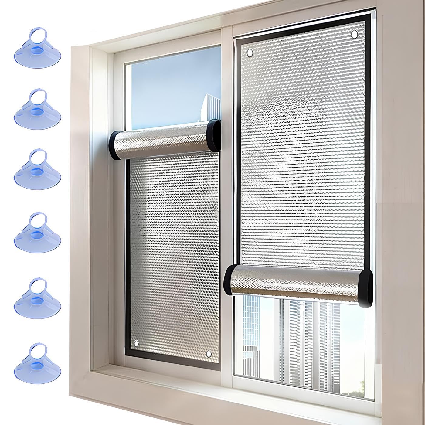 Película Aislante Térmico para Ventanas De Aluminio Doble Capa, Lámina De Aluminio Reflectante con Ventosas Película De Privacidad Aislante Termico Ventanas para Hogar Oficina(130x285cm)