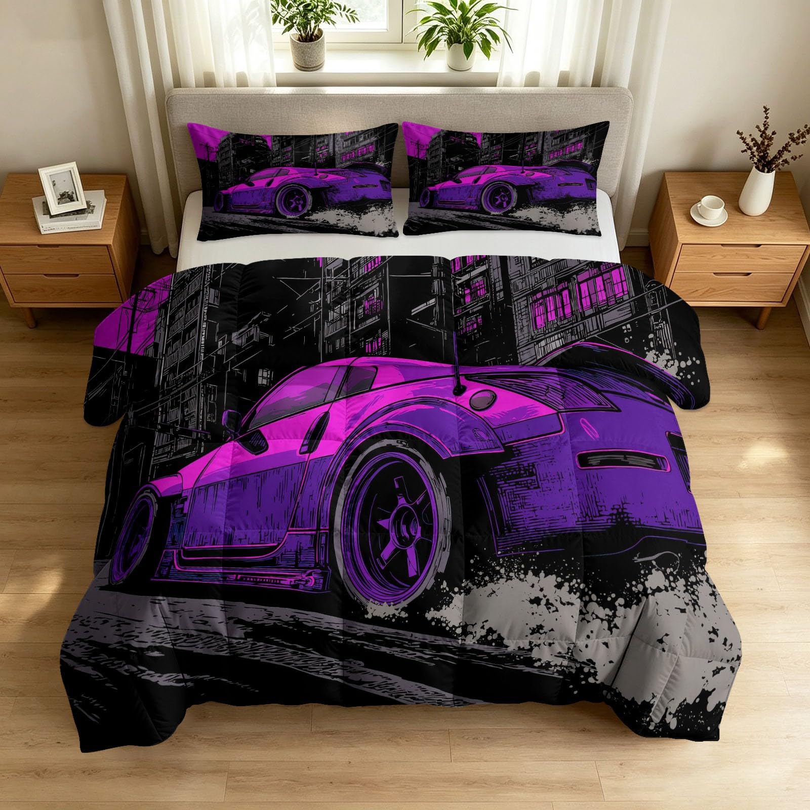 Couette légère d'été 140x200 cm enfant violette avec édredon 4 saisons