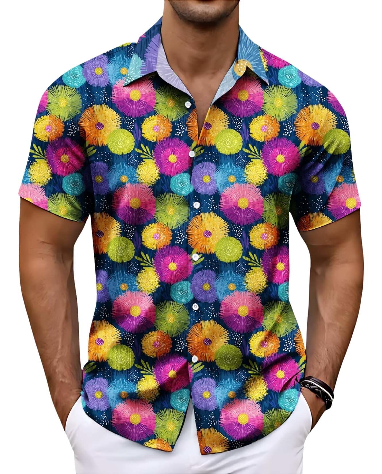 Mens Fruit Graphic Shirt Summer Casual Short Sleeve Beach T-Shirt Tropical Fashion Button Down Tops Vacation
