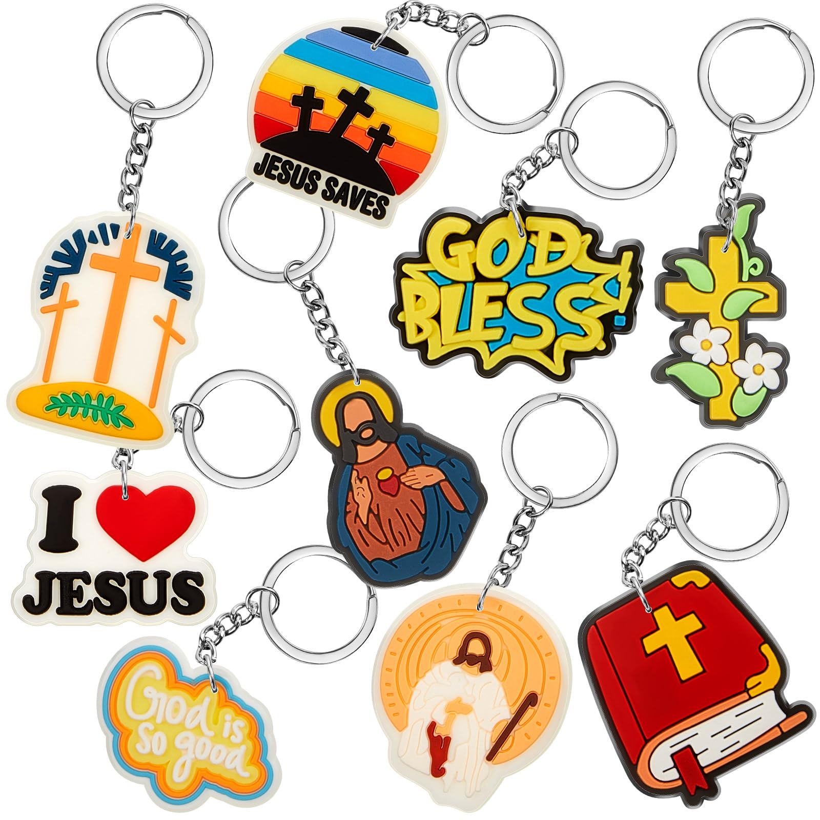 Henoyso36 Pcs Silicone Christian Keychains Jesus Cross Gifts Bulk Church Party Favors Religious Bible Scripture Supplies Sunday School Key Chain for Thanksgiving Day, Christmas