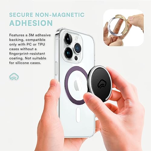 Miniatura 7 de Paquete de accesorios MagSafe paquete de 4 anillos de metal (negroplateadopúrpuraazul) para fundas de teléfono + banco de energía magnético delgado