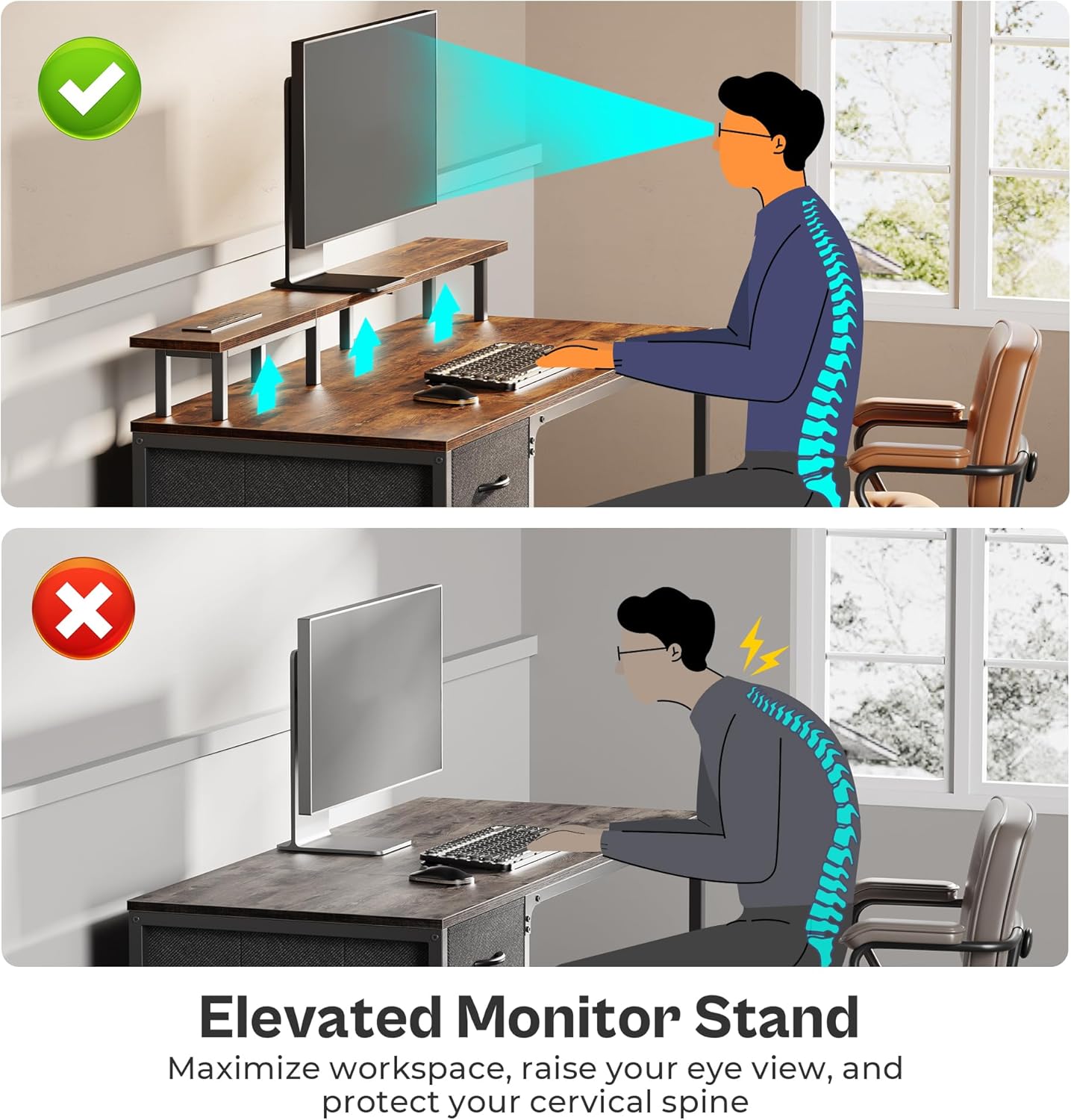 Huuger 47 Inch Computer Desk with Power Outlets and LED Lights, Gaming Desk with 4 Drawers, Office Desk with Monitor Stand, Study Work Home Office, Small Spaces, Black The Forest Stewardship Council - imagen 10