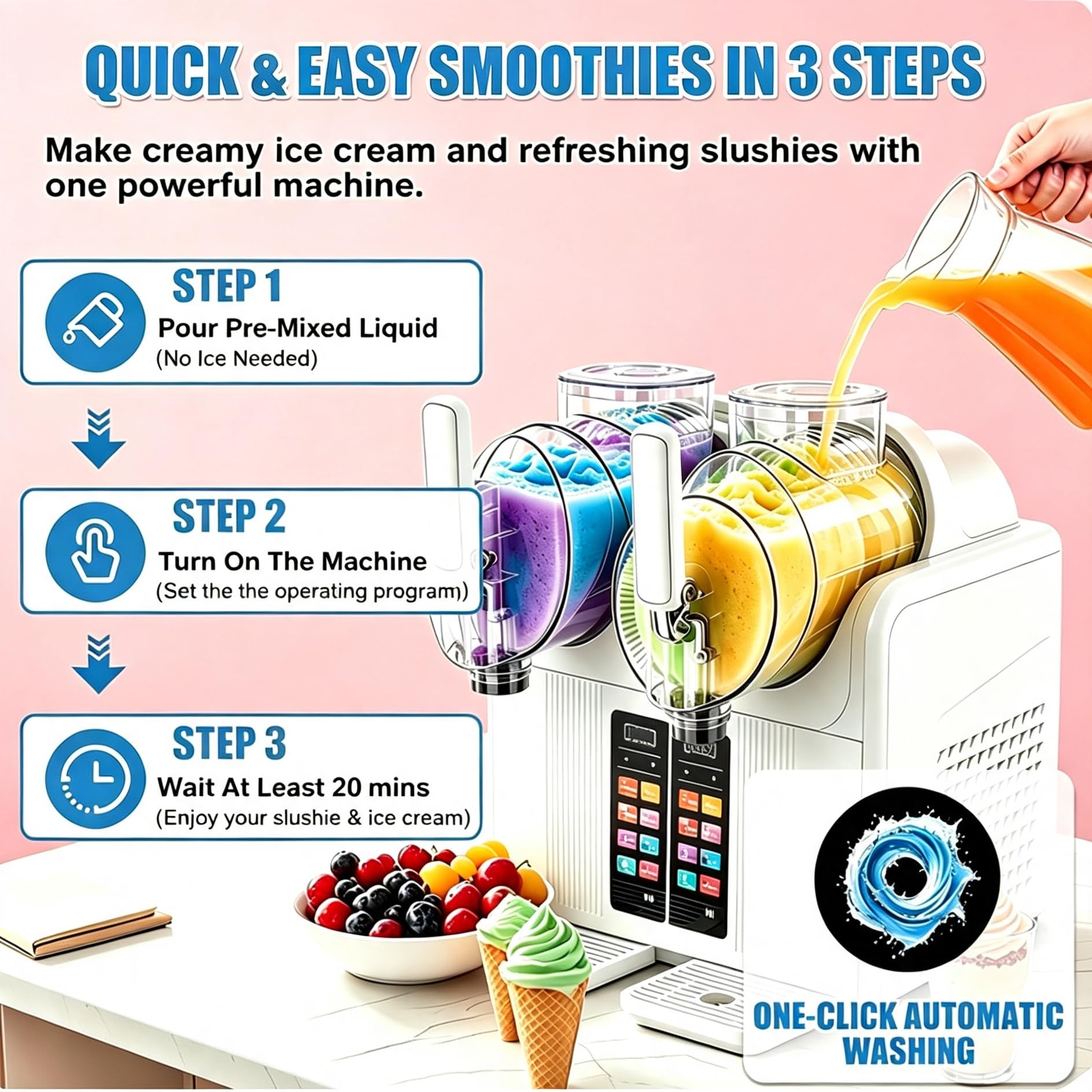 Máquina para granizados doble depósito 380W, 7 en 1 para bebidas congeladas