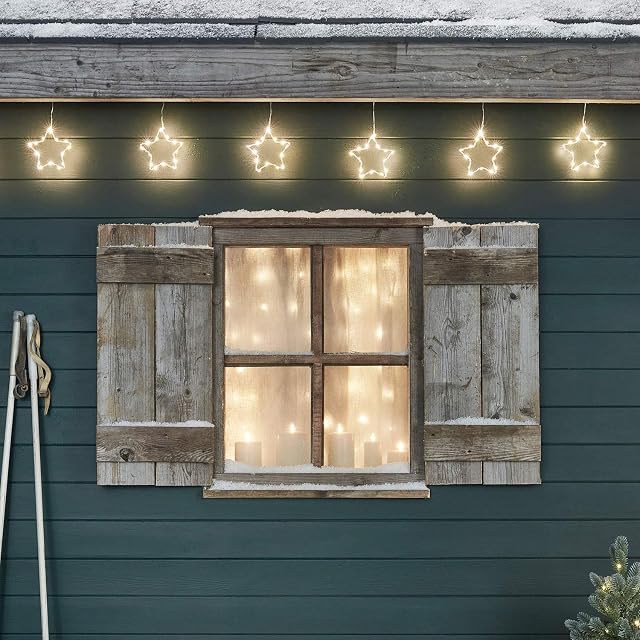 Lights4fun Christmas Indoor Star Curtain Window Light Decoration with 90 Warm White LEDs Plug in