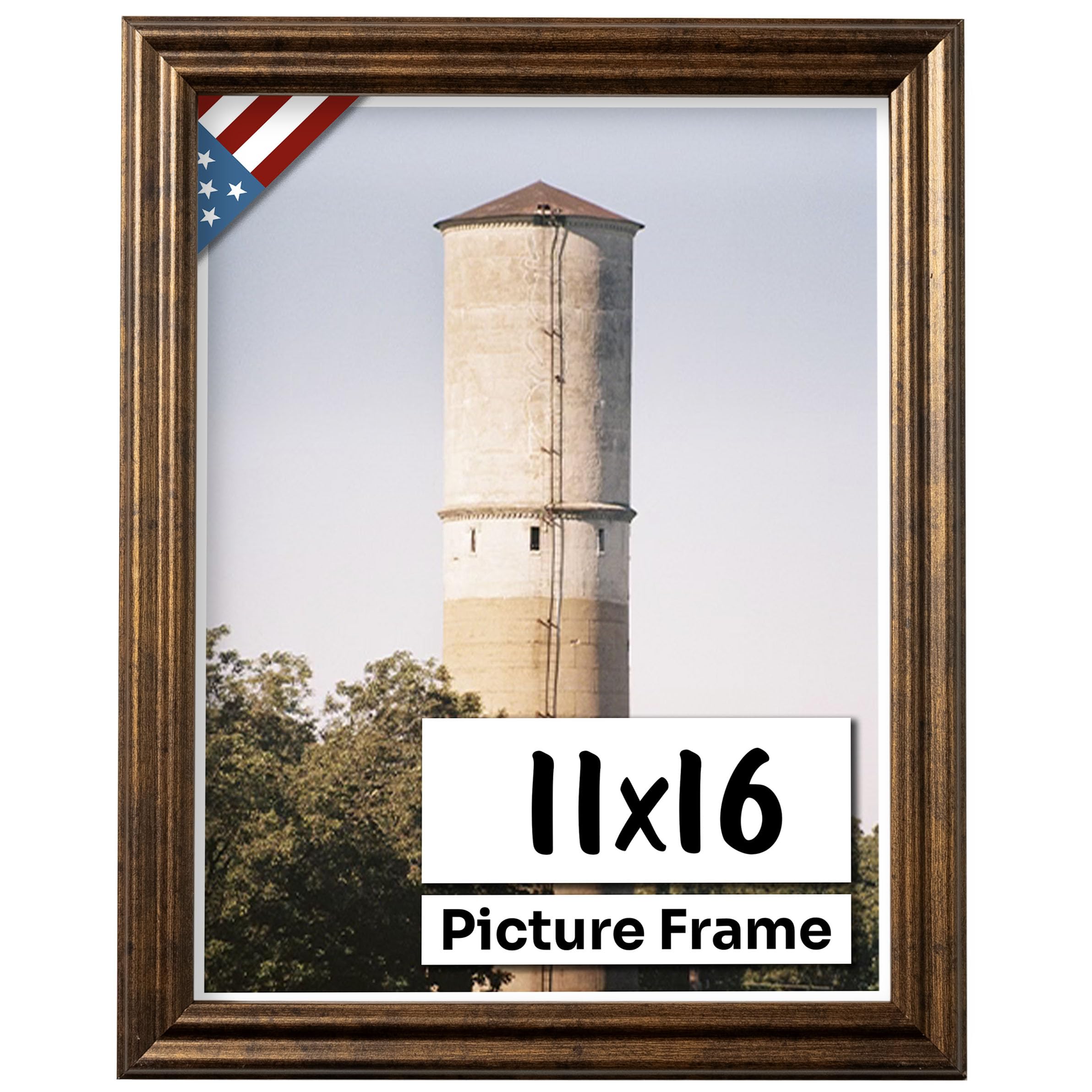 US Art Vintage Rustic Bronze 11x16 Picture Frame .75" Inch Wide - Farmhouse Decor for Wall Handmade Solid Wood Frames with Preinstalled Hangers and UV