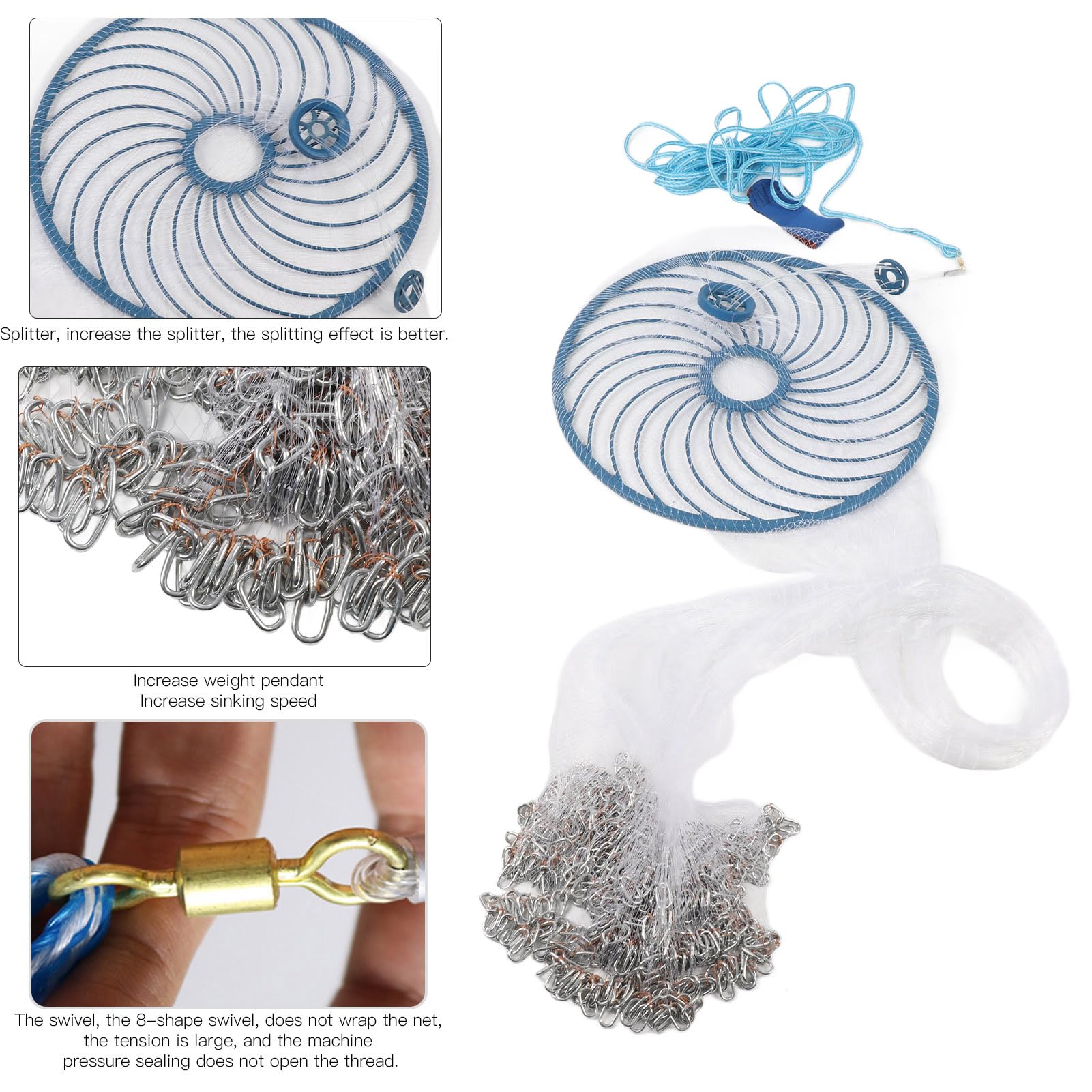 Rete da pesca lanciata a mano da 360 cm Rete da spargimento in nylon resistente per gamberetti, granchi, aragoste, cattura in acqua salata, accessori per la pesca d'acqua d