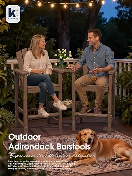 KINGYES Tall Adirondack Chair Set of 4 with Double Connecting Trays, Brown
