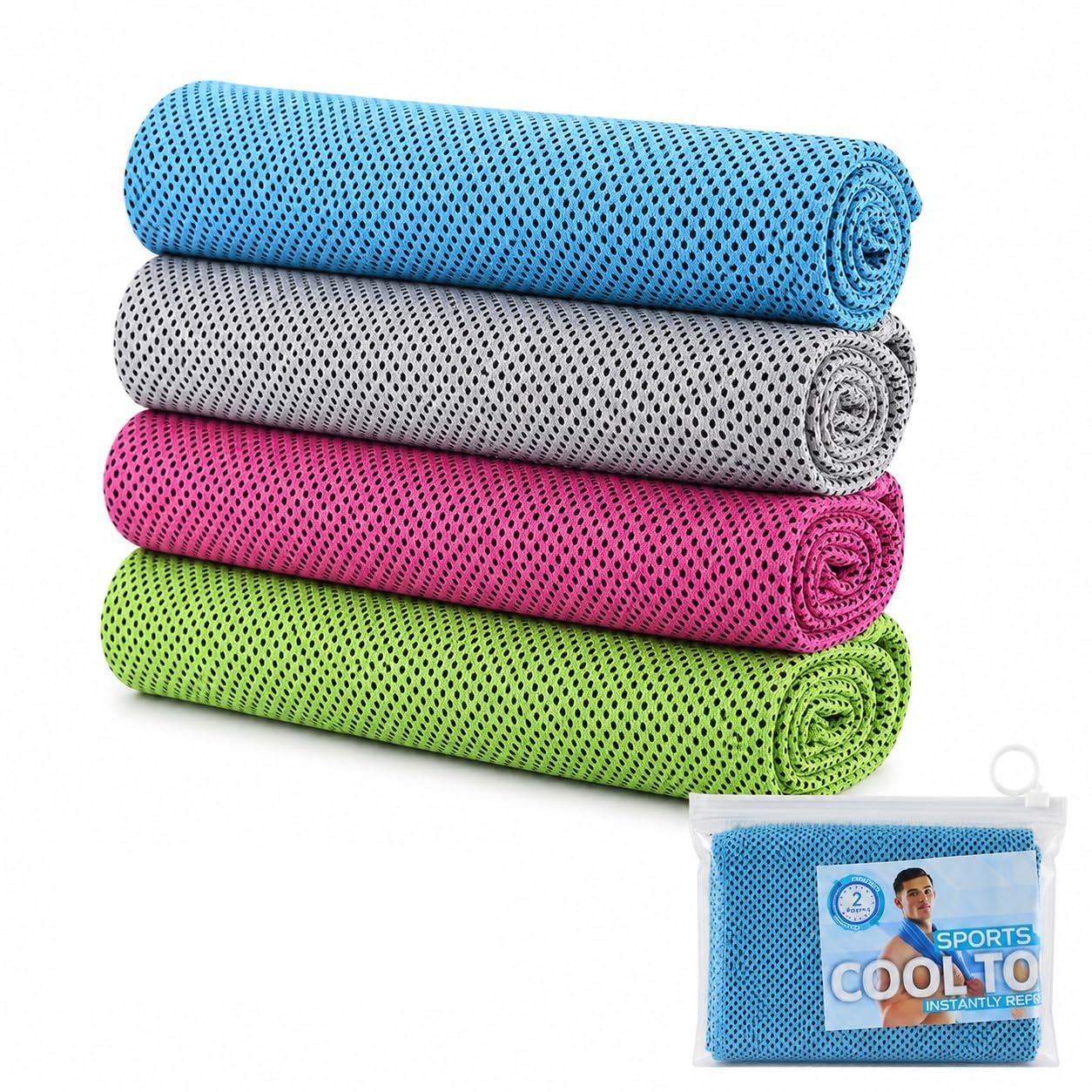 GHKJOK Gym Sports Towels 4-Pack, 30 x 100 cm, Assorted Colours, Zip Pouch