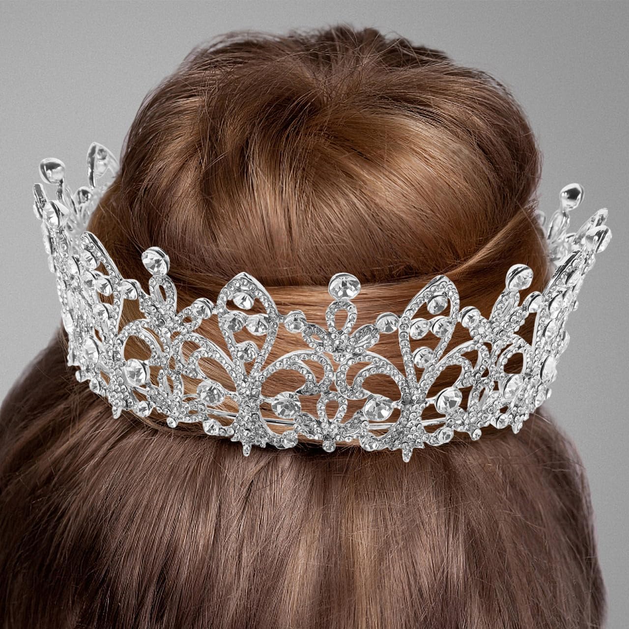 Bridal Rhinestone Crown Tiara Princess Full Round Crystal Crown Wedding Headpiece for Brides - Image 7