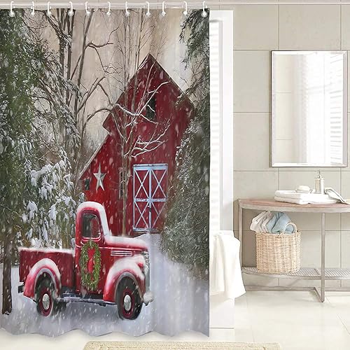 Miniatura 9 de 4 Pcs Christmas Decorative Ball Shower Curtain Set with Non-Slip Rugs for Bathroom, Xmas Baubles on Pine Tree Twig Art Print Christmas Holiday